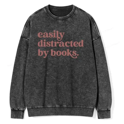 Pagewings Easily Distracted By Books Unisex Washed Sweatshirt