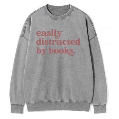 Pagewings Easily Distracted By Books Unisex Washed Sweatshirt