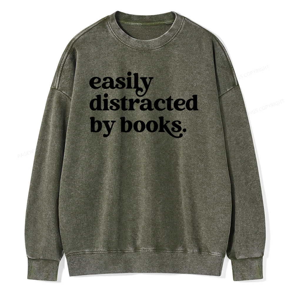 Pagewings Easily Distracted By Books Unisex Washed Sweatshirt