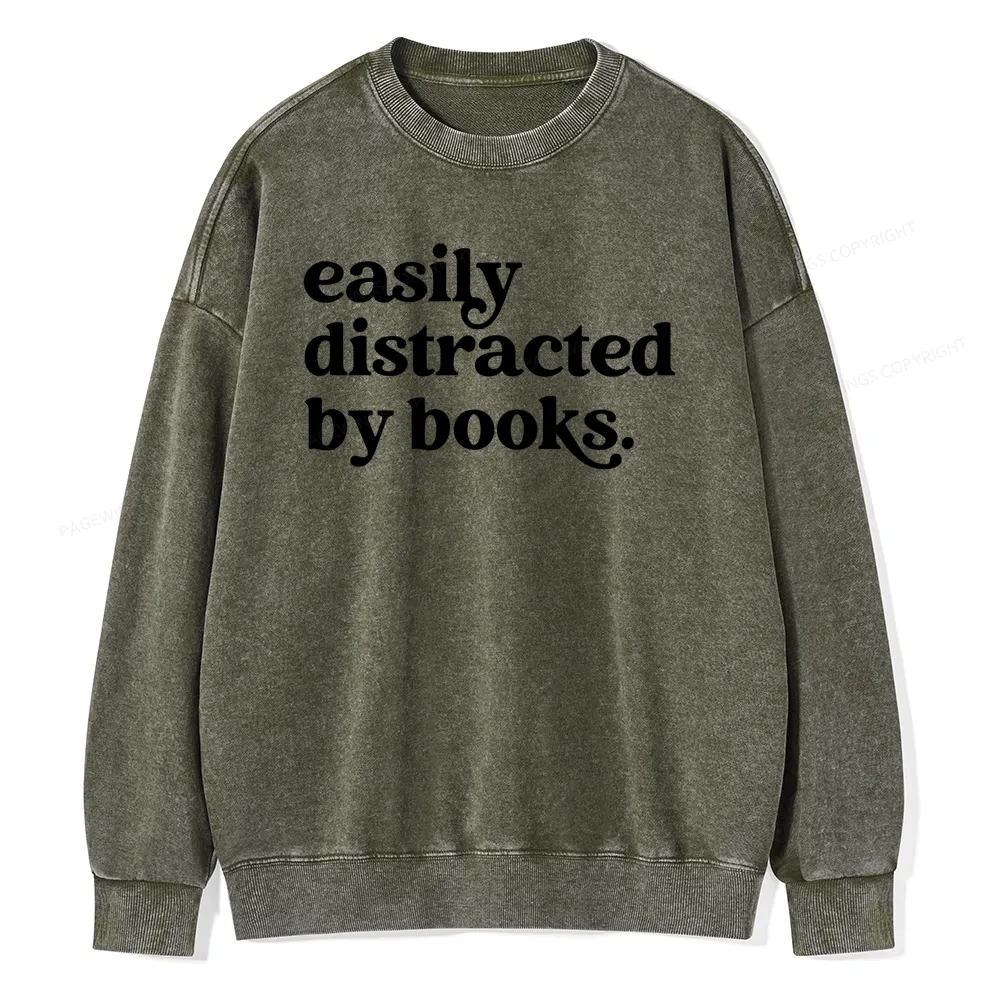 Pagewings Easily Distracted By Books Unisex Washed Sweatshirt
