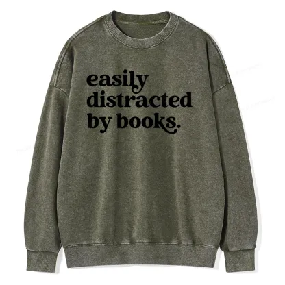Pagewings Easily Distracted By Books Unisex Washed Sweatshirt