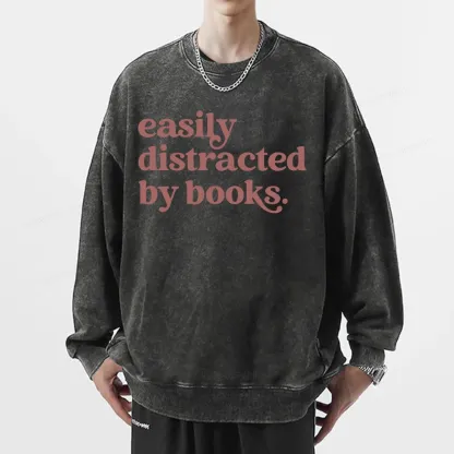 Pagewings Easily Distracted By Books Unisex Washed Sweatshirt
