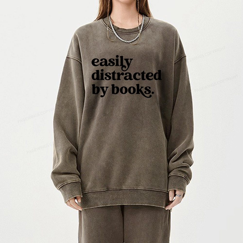 Pagewings Easily Distracted By Books Unisex Washed Sweatshirt