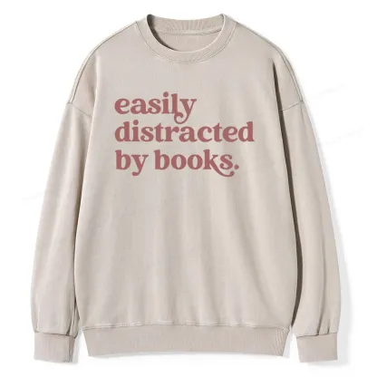Pagewings Easily Distracted By Books Unisex Washed Sweatshirt