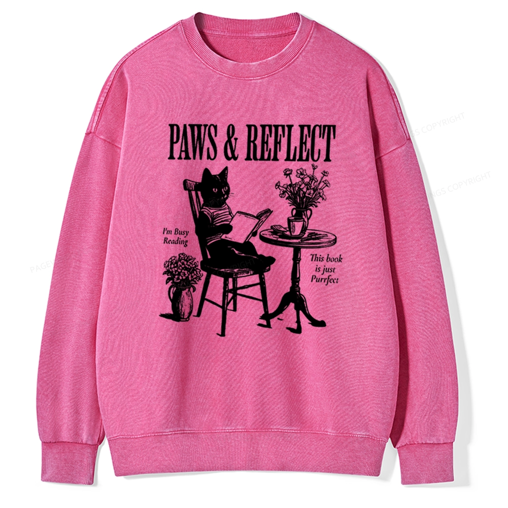 Pagewings Funny Cat Reading Unisex Washed Sweatshirt