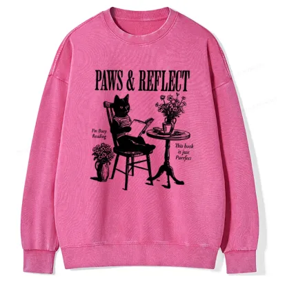 Pagewings Funny Cat Reading Unisex Washed Sweatshirt