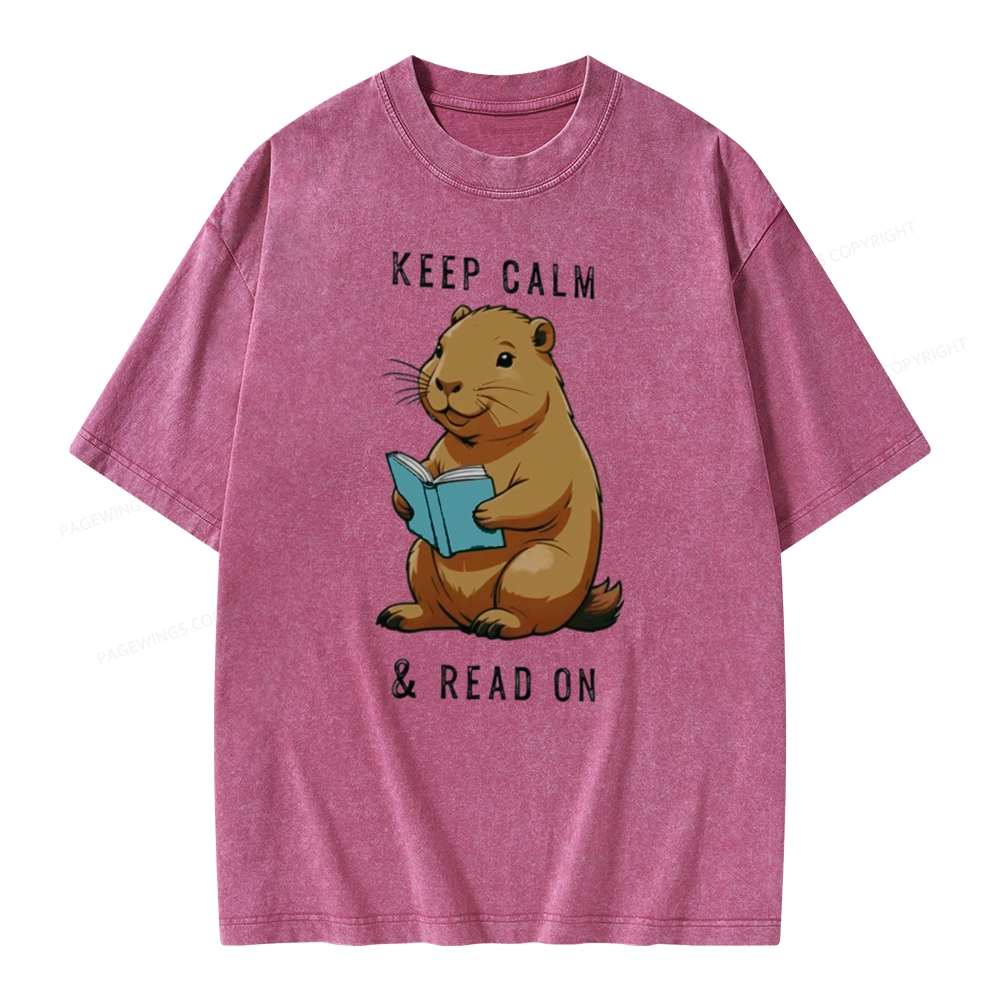 Pagewings Capybara Reading Unisex Washed T-shirt