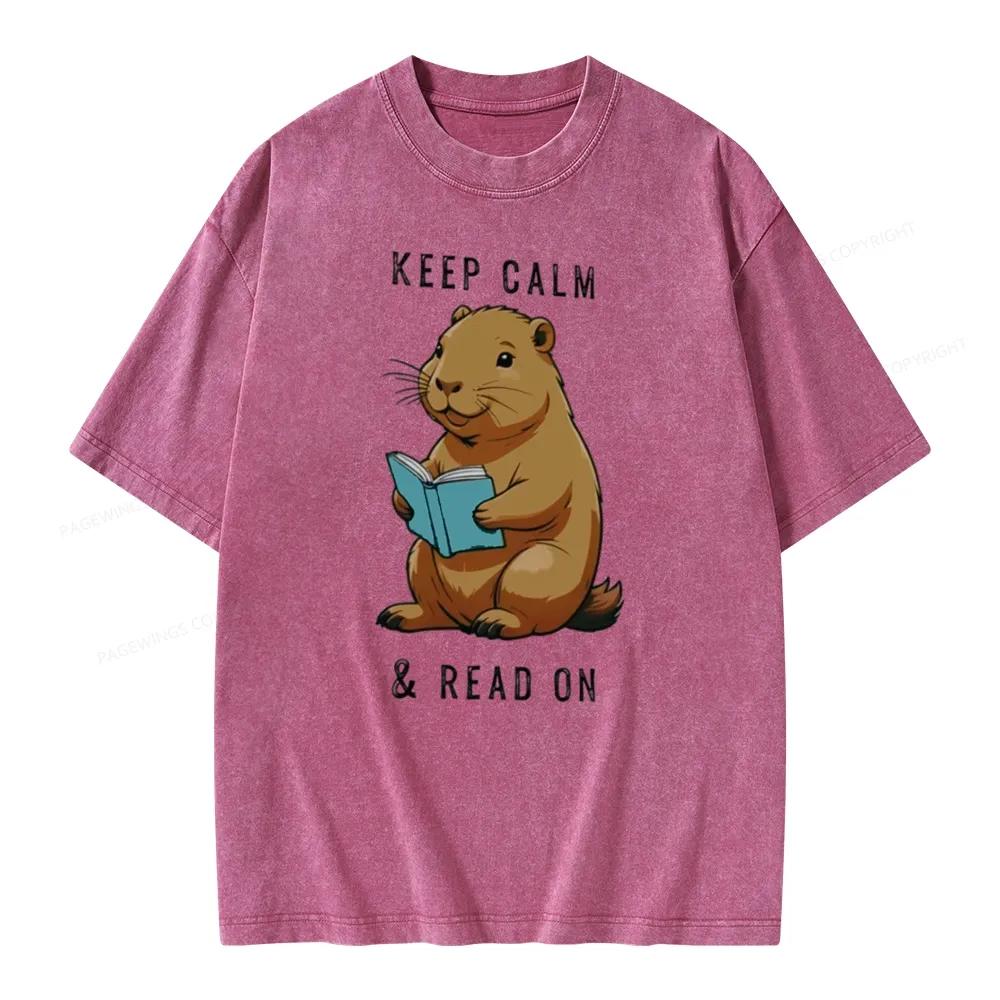 Pagewings Capybara Reading Unisex Washed T-shirt