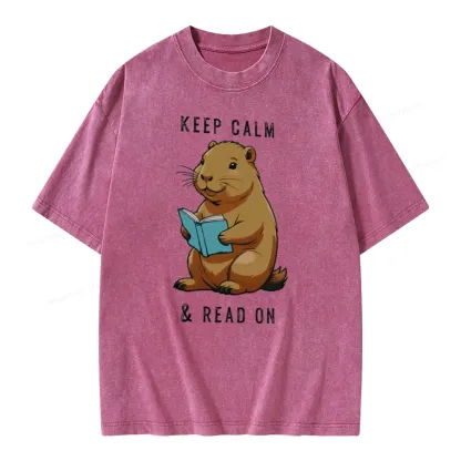 Pagewings Capybara Reading Unisex Washed T-shirt