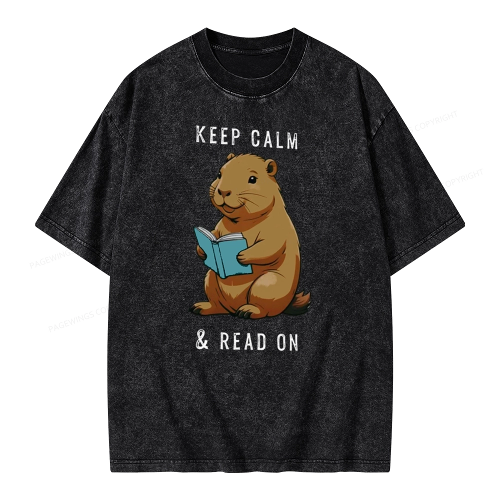 Pagewings Capybara Reading Unisex Washed T-shirt