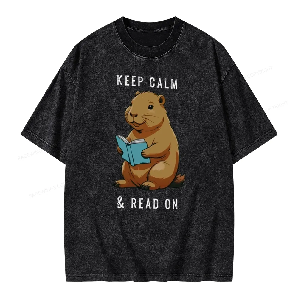 Pagewings Capybara Reading Unisex Washed T-shirt