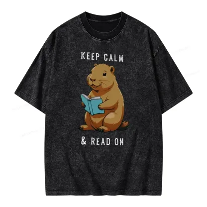 Pagewings Capybara Reading Unisex Washed T-shirt
