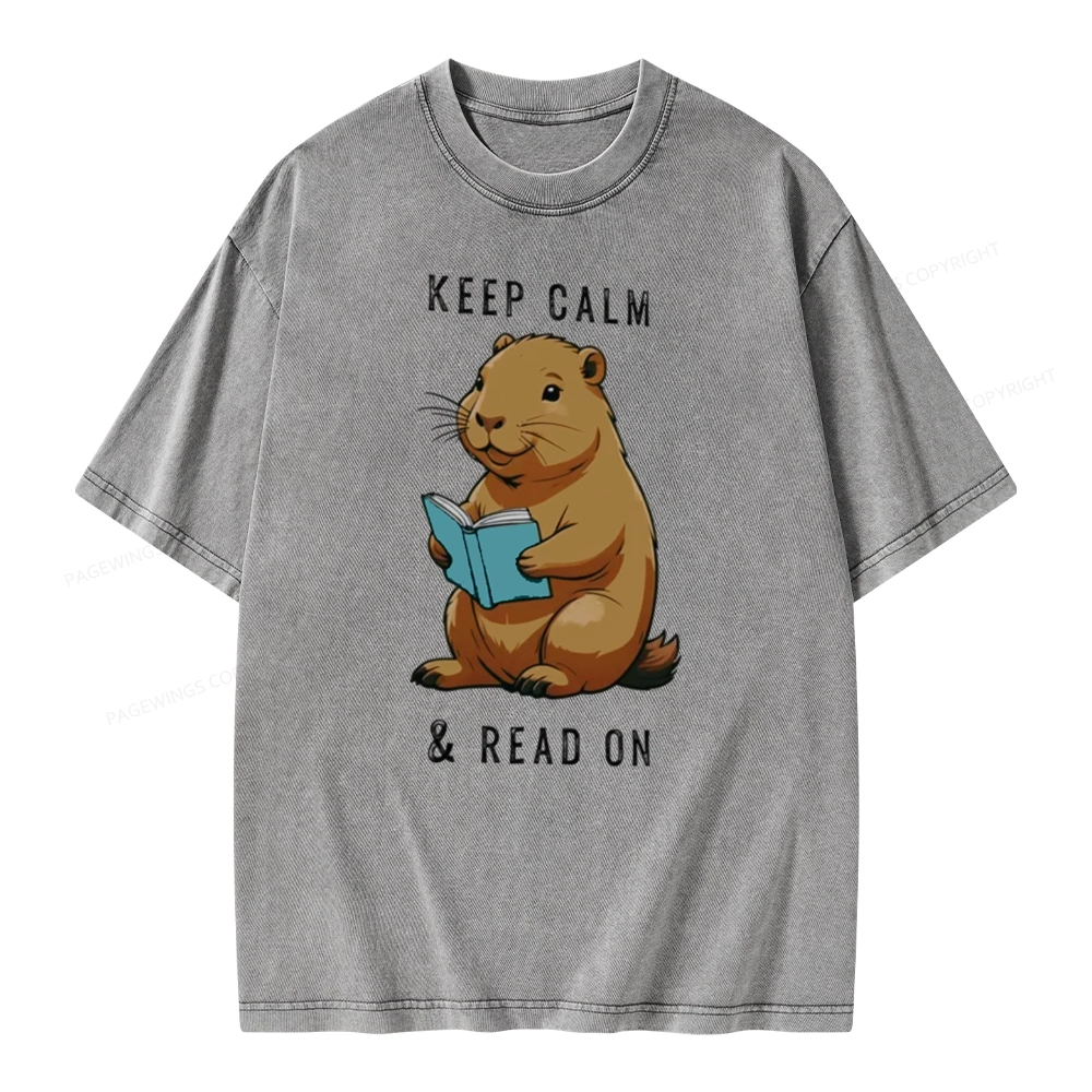 Pagewings Capybara Reading Unisex Washed T-shirt