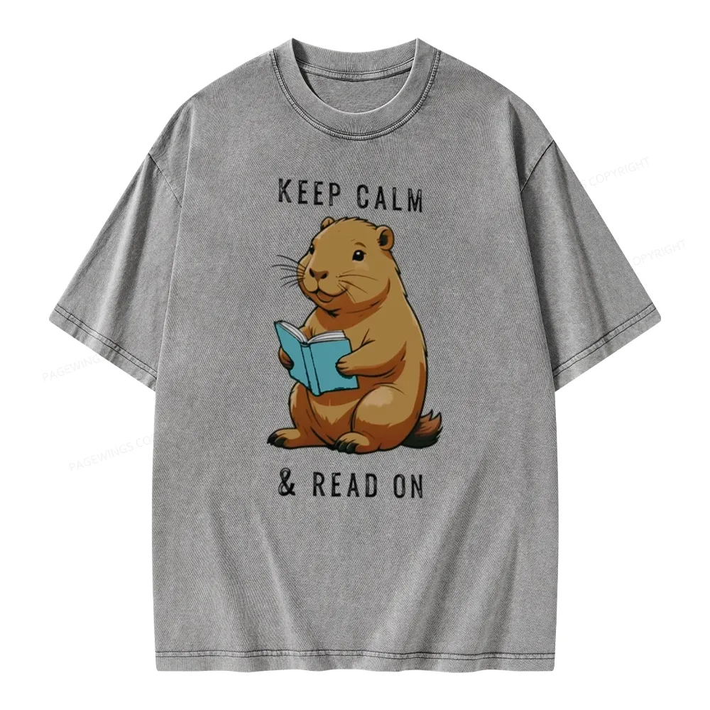 Pagewings Capybara Reading Unisex Washed T-shirt
