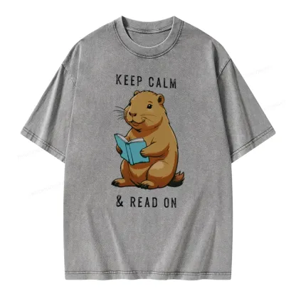 Pagewings Capybara Reading Unisex Washed T-shirt