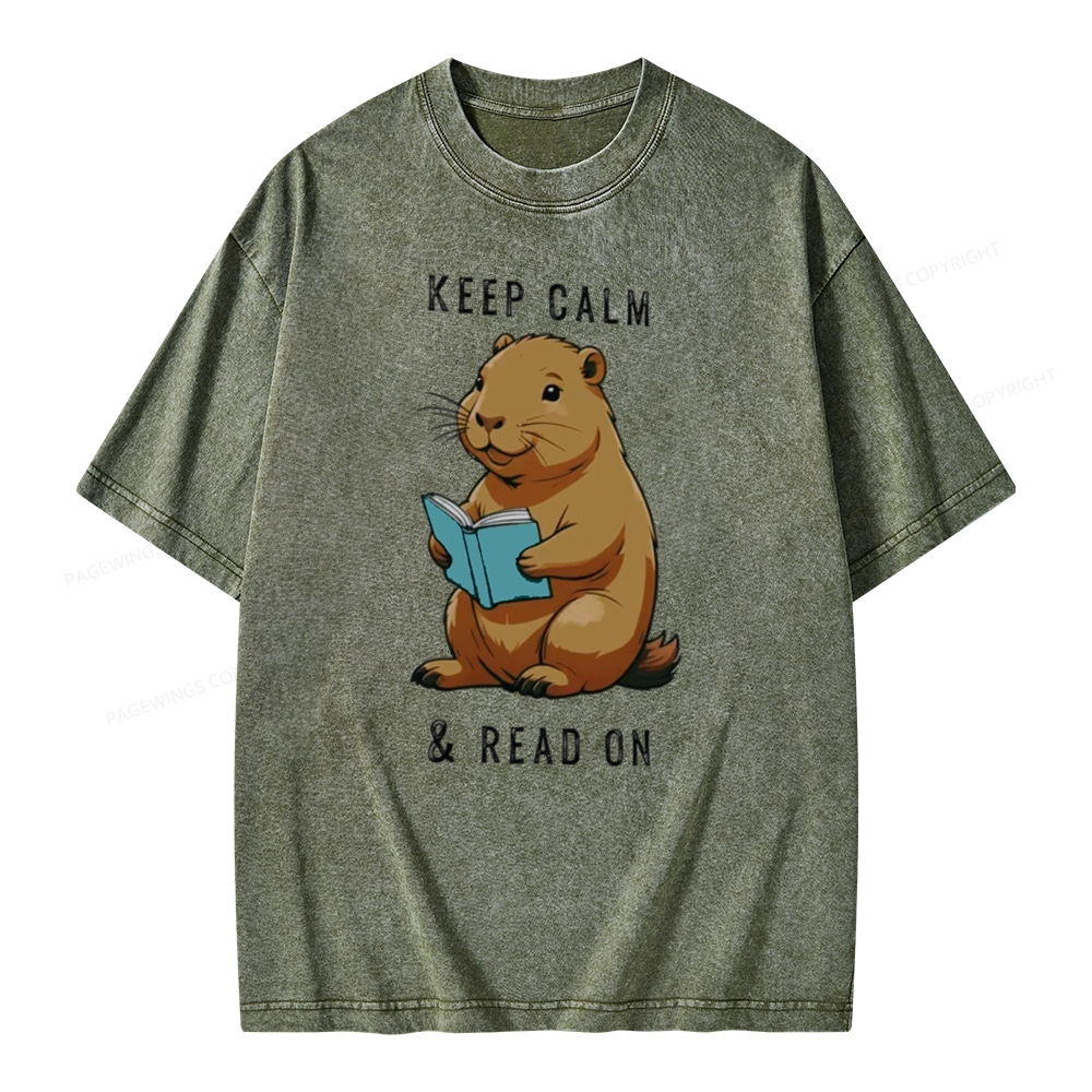 Pagewings Capybara Reading Unisex Washed T-shirt