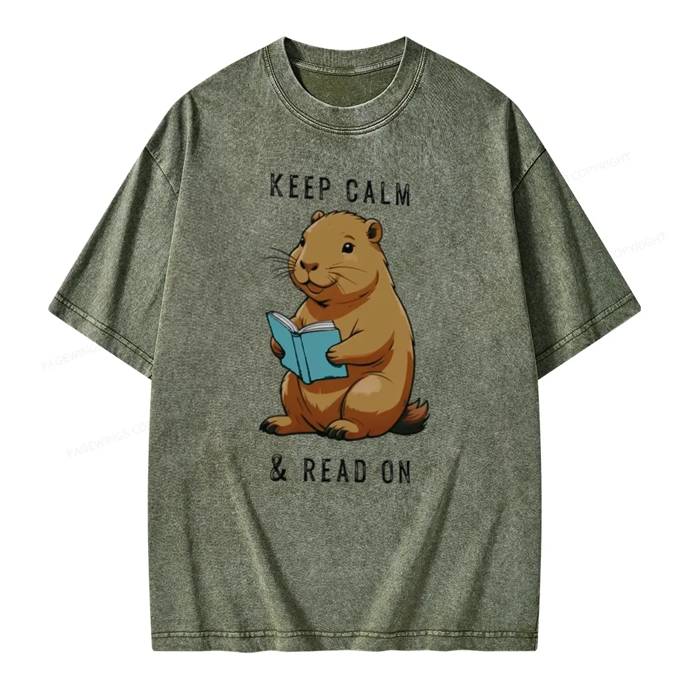 Pagewings Capybara Reading Unisex Washed T-shirt
