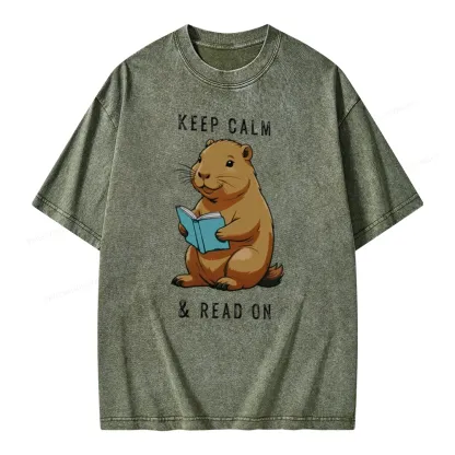 Pagewings Capybara Reading Unisex Washed T-shirt