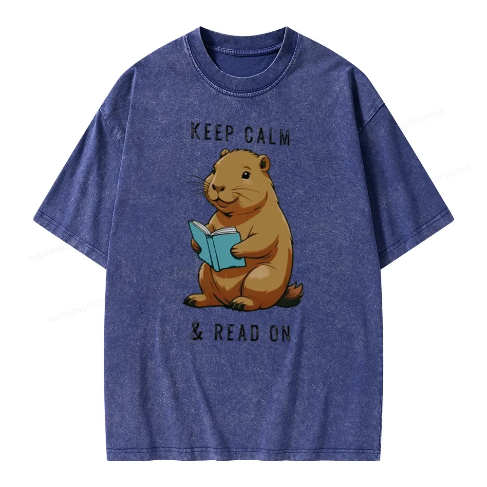Pagewings Capybara Reading Unisex Washed T-shirt