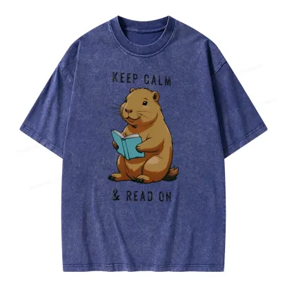 Pagewings Capybara Reading Unisex Washed T-shirt