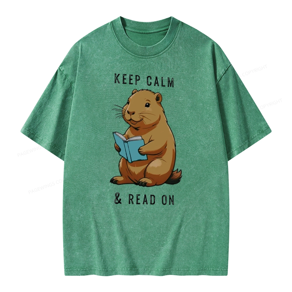 Pagewings Capybara Reading Unisex Washed T-shirt