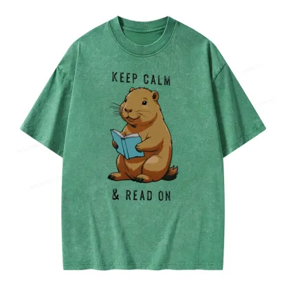 Pagewings Capybara Reading Unisex Washed T-shirt