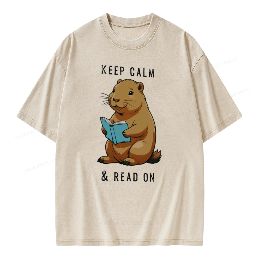Pagewings Capybara Reading Unisex Washed T-shirt