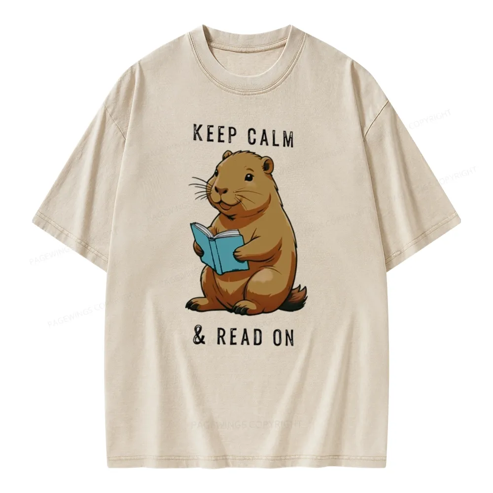 Pagewings Capybara Reading Unisex Washed T-shirt