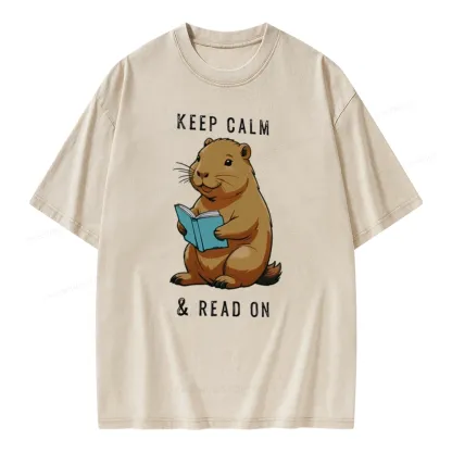 Pagewings Capybara Reading Unisex Washed T-shirt