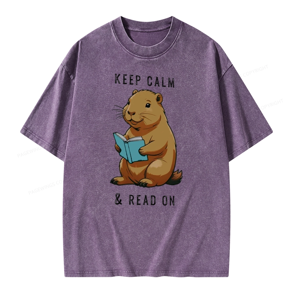 Pagewings Capybara Reading Unisex Washed T-shirt