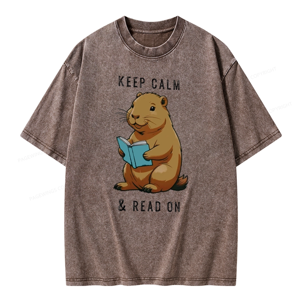 Pagewings Capybara Reading Unisex Washed T-shirt