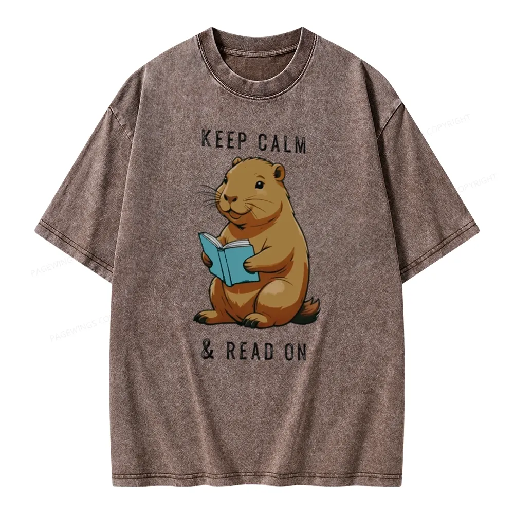 Pagewings Capybara Reading Unisex Washed T-shirt
