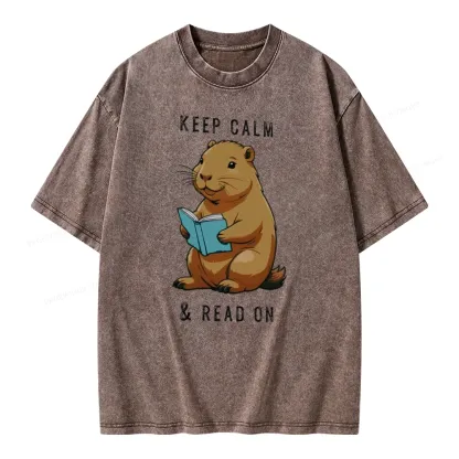 Pagewings Capybara Reading Unisex Washed T-shirt