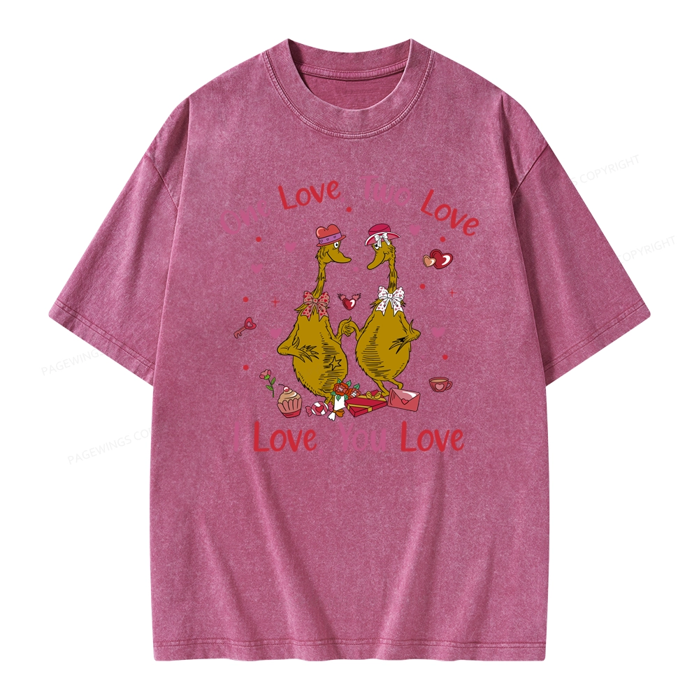 Pagewings One Love Two Love I Love You Love Unisex Washed T-shirt