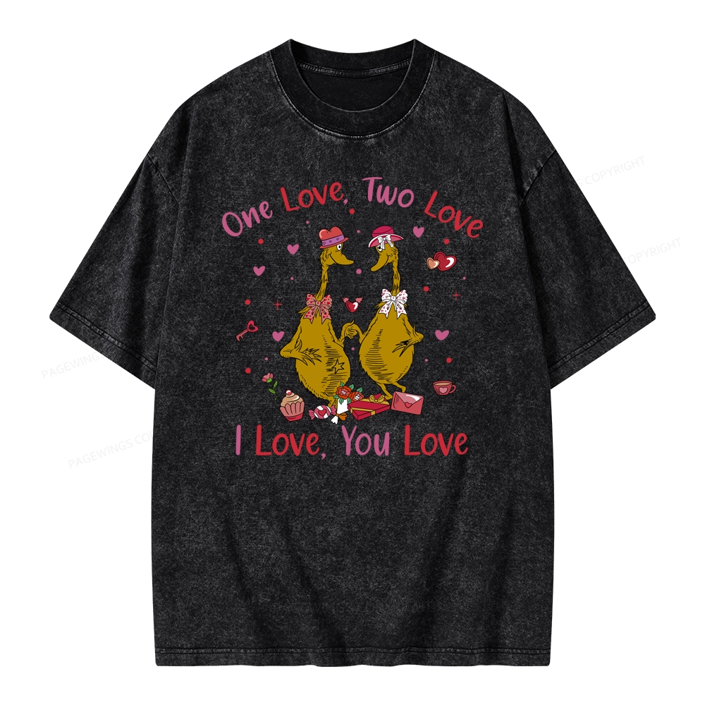 Pagewings One Love Two Love I Love You Love Unisex Washed T-shirt