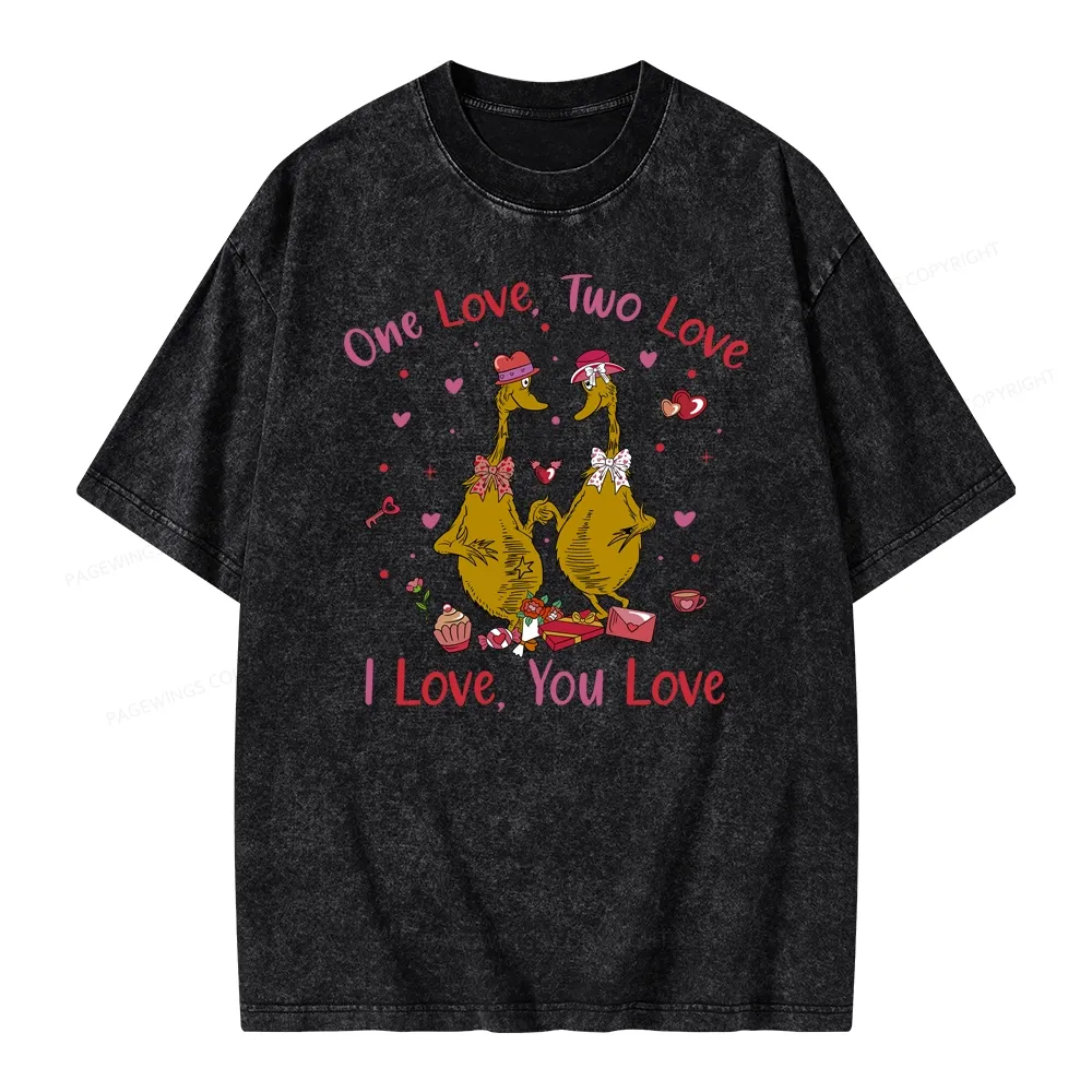 Pagewings One Love Two Love I Love You Love Unisex Washed T-shirt