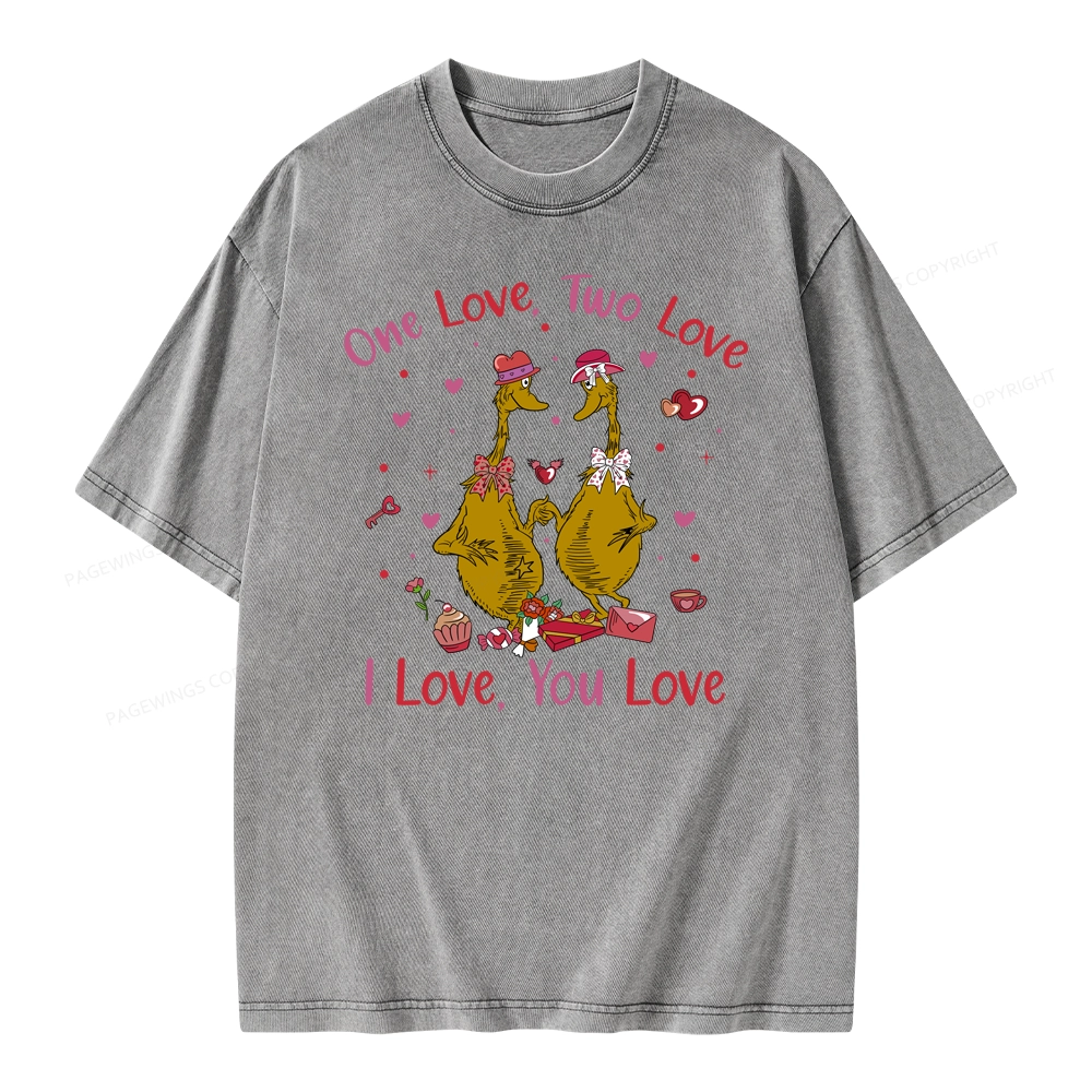 Pagewings One Love Two Love I Love You Love Unisex Washed T-shirt