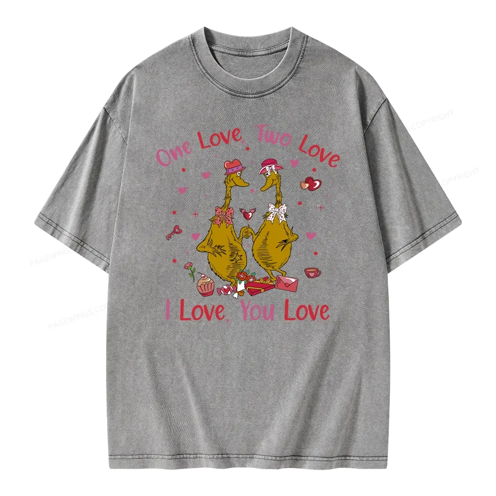 Pagewings One Love Two Love I Love You Love Unisex Washed T-shirt