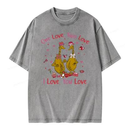 Pagewings One Love Two Love I Love You Love Unisex Washed T-shirt