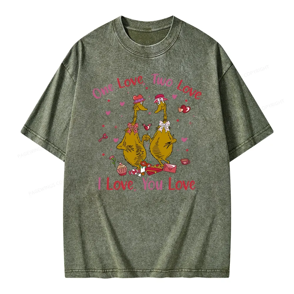 Pagewings One Love Two Love I Love You Love Unisex Washed T-shirt