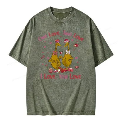 Pagewings One Love Two Love I Love You Love Unisex Washed T-shirt