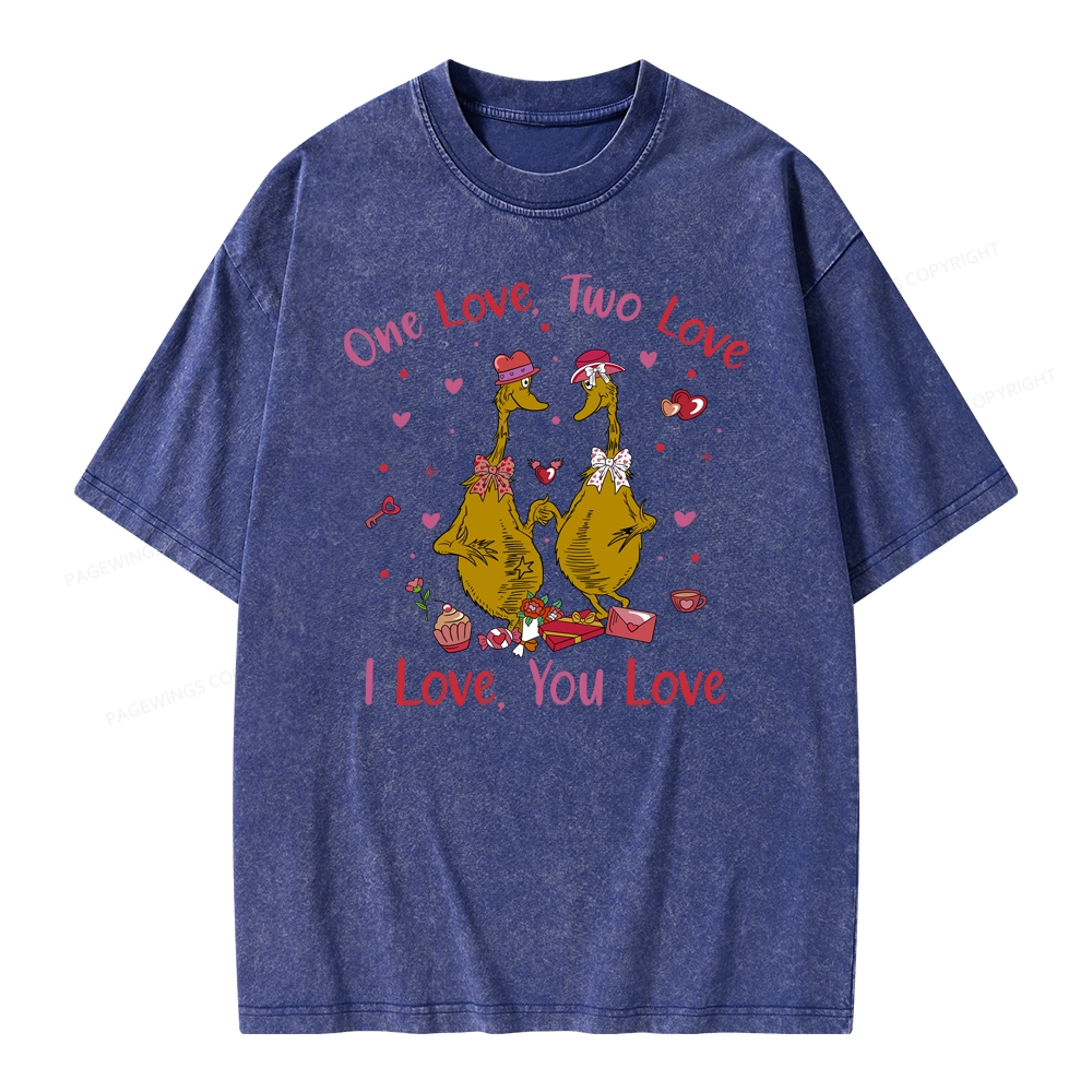 Pagewings One Love Two Love I Love You Love Unisex Washed T-shirt