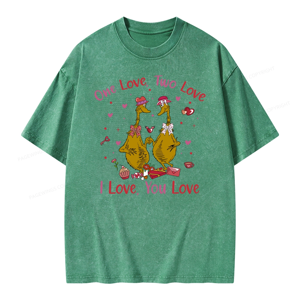 Pagewings One Love Two Love I Love You Love Unisex Washed T-shirt