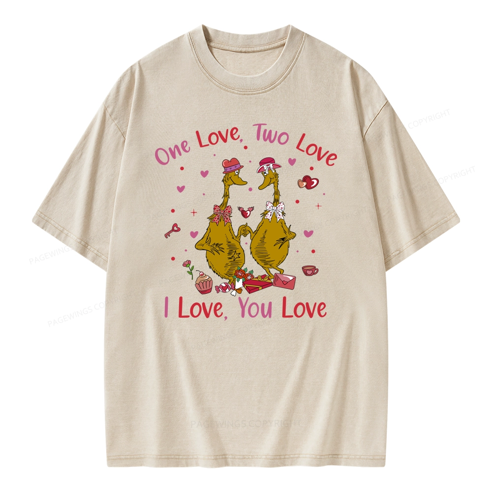 Pagewings One Love Two Love I Love You Love Unisex Washed T-shirt