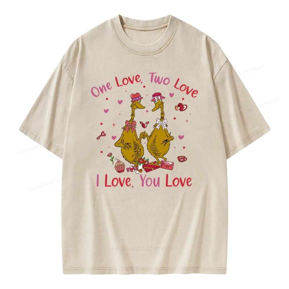 Pagewings One Love Two Love I Love You Love Unisex Washed T-shirt
