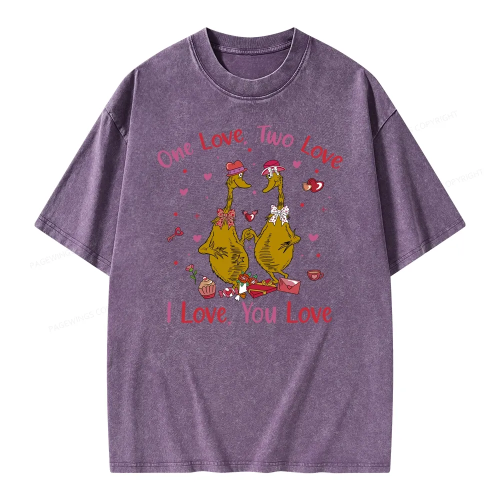 Pagewings One Love Two Love I Love You Love Unisex Washed T-shirt