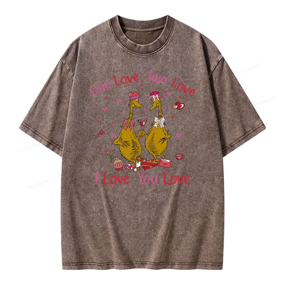Pagewings One Love Two Love I Love You Love Unisex Washed T-shirt