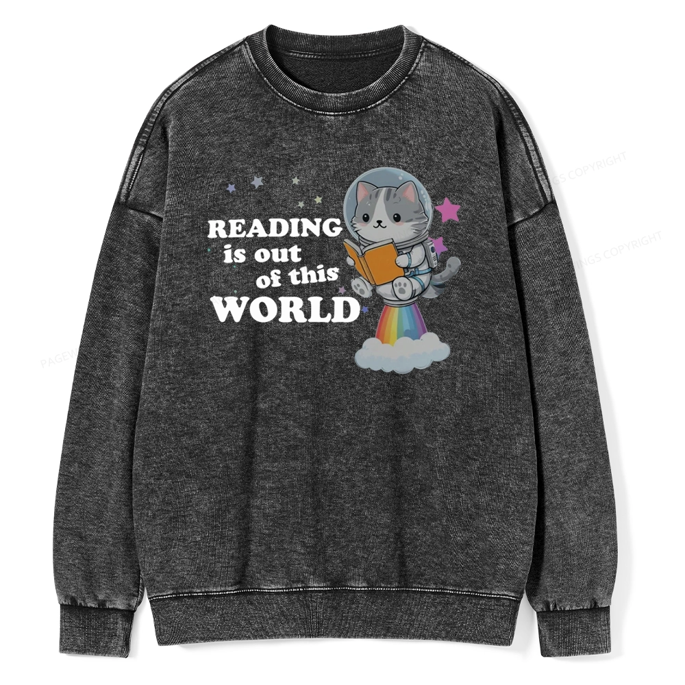 Pagewings Cat Reading in Space Unisex Washed Sweatshirt