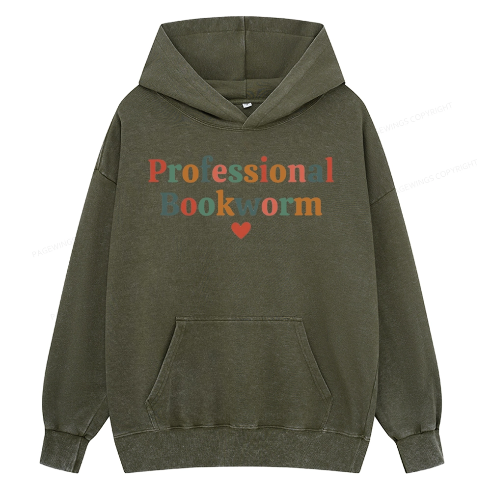 Pagewings Professional Bookworm Unisex Washed Hoodie