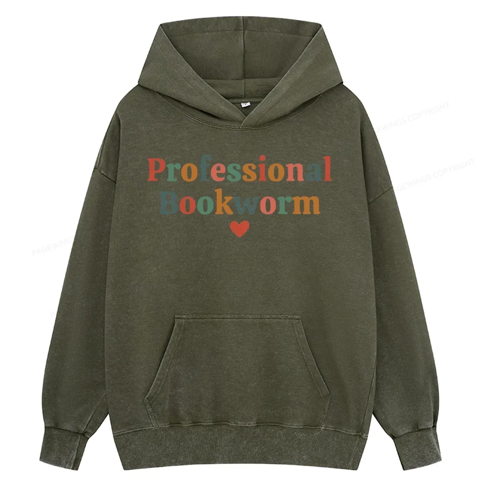 Pagewings Professional Bookworm Unisex Washed Hoodie